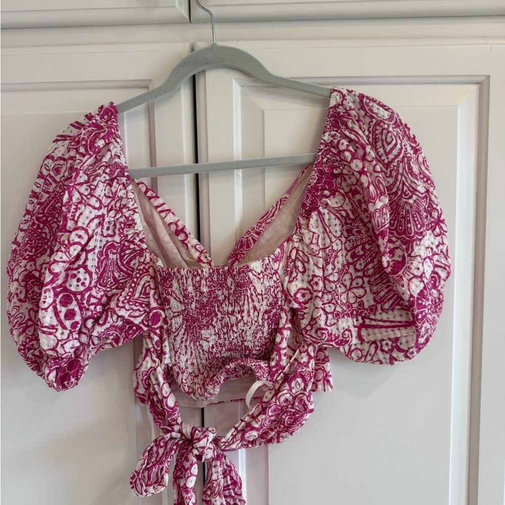Anthropologie Pink and White Patterned Blouse - Picture 5 of 6